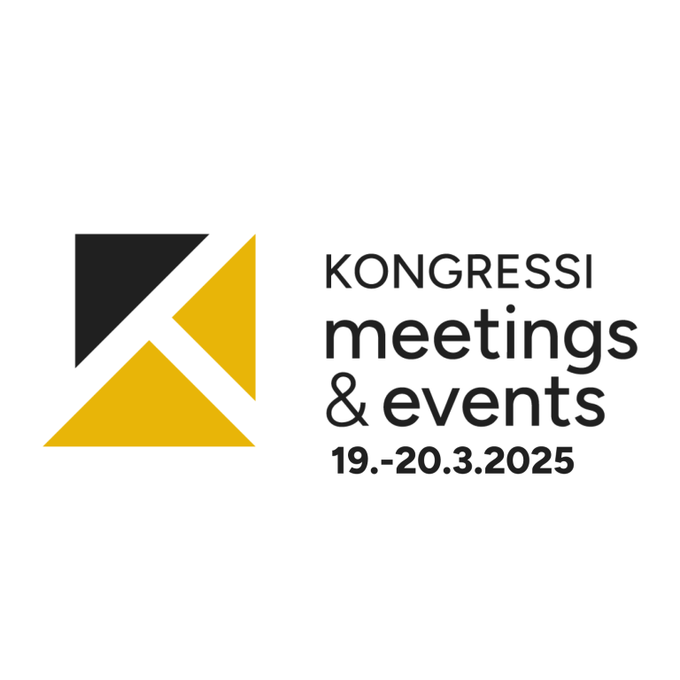 KONGRESSI meetings & events 2025 -tapahtuman musta keltainen logo ja tapahtuman nimi.